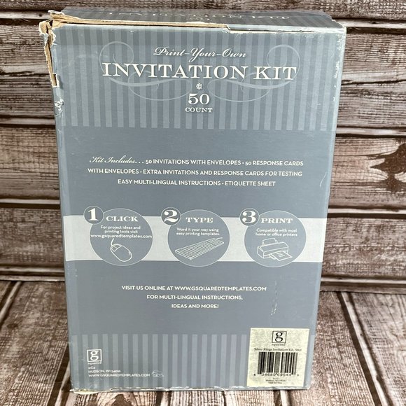 G SQUARED 50 Count Print Your Own Invitation Kit Silver Rings White NIB NEW - Picture 2 of 3